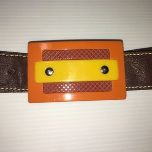 Miu Miu Brown Leather Belt with Multi Colour Buckle Vintage